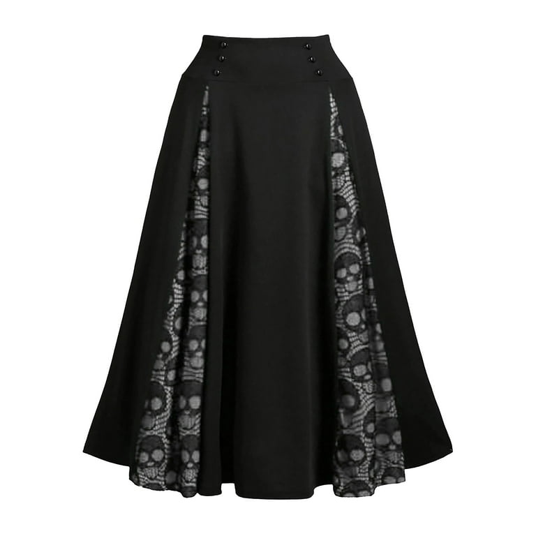OWMEOT Women s Vintage Gothic Skirts Court Lace Stitching Steampunk Midi A line Pirate Skirt Walmart