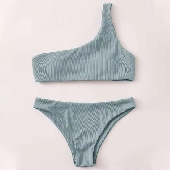 OWMEOT Womens Bikini Sets One-Shoulder Low Cut Bathing Suits Low Rise Thong Sexy Bikini Swimsuits for Summer Beach Vacation