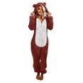 thumbnail image 1 of OWMEOT Womens Plush Hooded Jumpsuit Cute Cat Ears Fuzzy Pajamas Long Sleeve Fleece Onesies Winter Warm Sleepwear, 1 of 6