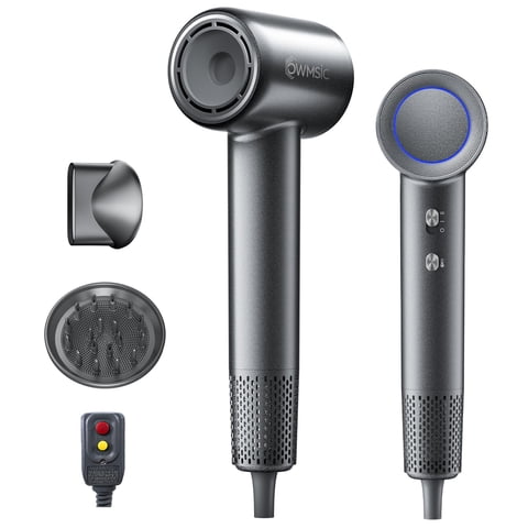 OWMSIC Hair Dryer, High Speed 160000 RPM Negative Ionic Blow Dryer with Diffuser, Lightweight Low Noise Fast Drying for Home Travel Salon, Gray