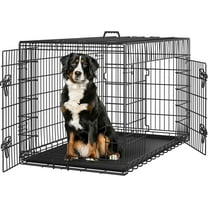 OWNEN 48 inch Double Door Dog Crate w/Divider for Puppy to Adult Large Collapsible Metal Crate with Removable Tray XXL Wire Dog Kennel Pet Crate for Dogs Portable Travel Cage, Black