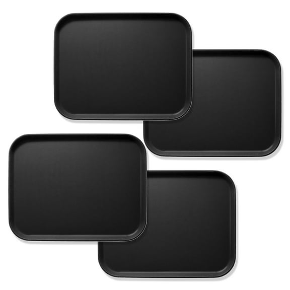 OWNEN (4pc) Rectangular Restaurant Serving Tray - NSF, Non-Slip Food Service Bar Tray,Black,12" x 16"