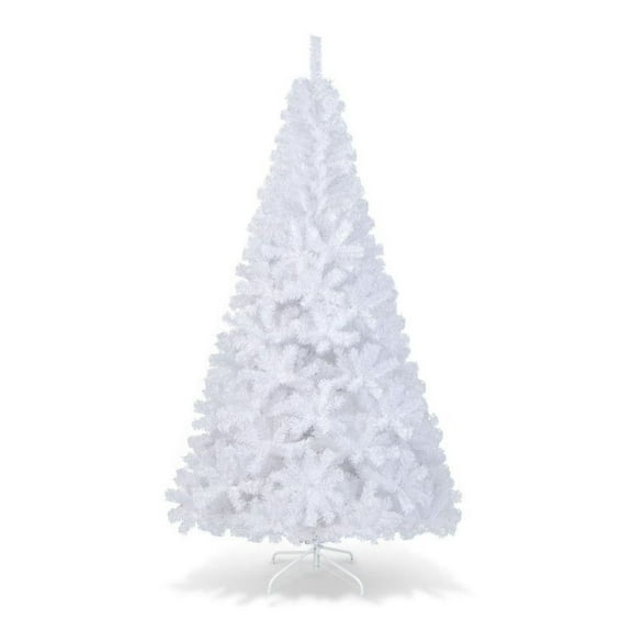 OWNEN 5/6/7/8 Feet White Christmas Tree with Solid Metal Legs, Modern Frosted Artificial Xmas Tree for Contemporary Holiday Theme
