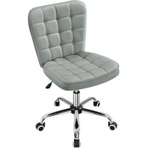 OWNEN Armless Desk Chair Modern Tufted Office Chair Faux Leather Upholstered Computer Chair with Adjustable Seat Height and Rolling Wheels for Home/Office, Light Gray