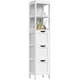 thumbnail image 1 of OWNEN Bathroom Tall Cabinet, Slim Storage Cabinet, Narrow Freestanding Floor Cabinet with 3 Drawers & 2 Shelves, Linen Tower for Small Space, 12" D x 12" W x 56" H, White,56"H, 1 of 9