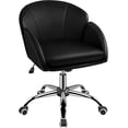 thumbnail image 1 of OWNEN Cute Petal Desk Chair Home Office Chair Swivel Leather Desk Chair Makeup Vanity Chair with Armrests for Bedroom Modern Computer Rolling Chair for Women Black,Faux Leather, 1 of 9