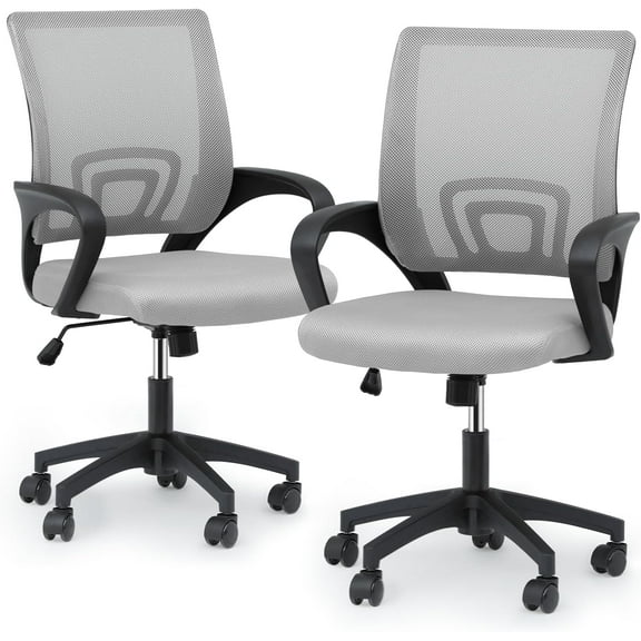 OWNEN Ergonomic Office Chair Pack of 2, Mid-Back Mesh Desk Chair, Adjustable Swivel Computer Chair with Lumbar Support & Breathable Backrest for Gaming, Work, Study, 300 Lbs Capacity, Light Gray