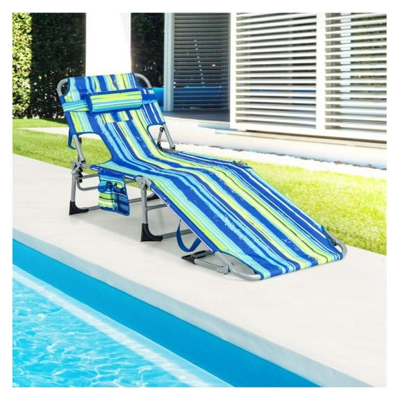 OWNEN Folding Beach Lounge Chair with Pillow, Portable Outdoor Recliner for Poolside Beach Camping and Backyard&nbsp;