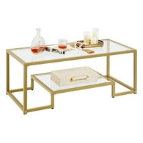 OWNEN Gold Coffee Table, 42" Rectangular Glass Coffee Table for Living Room, 2-Tier Center Tea Tables with Metal Frame for Small Space, Apartment, Office