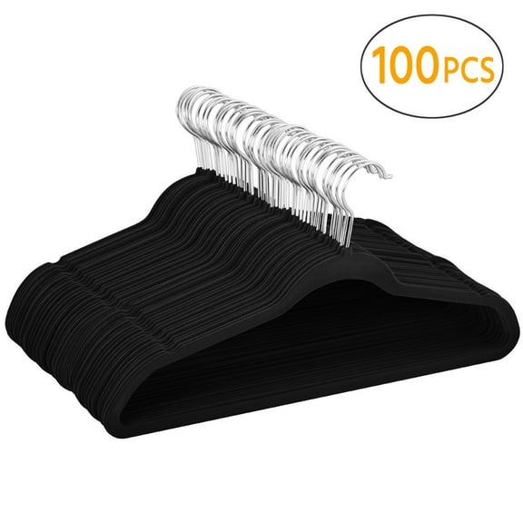 OWNEN Non-Slip Flocked Velvet Hangers Clothes Hangers Suit/Shirt/Pants 100/200/300/400,FLEXIBLE,Premium Plastic,Black,100