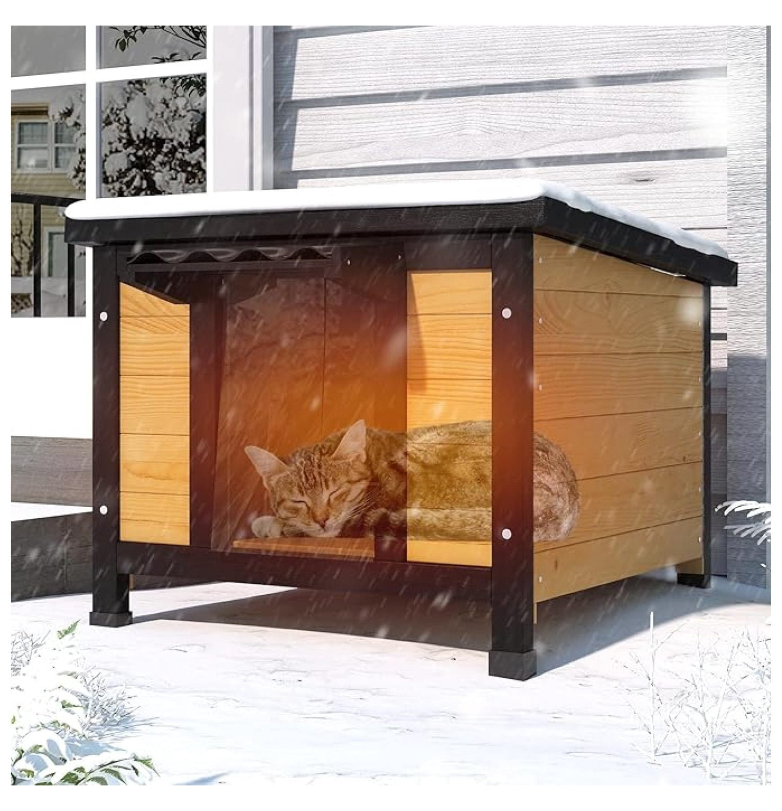 OWNEN Outdoor Cat House, Insulated Feral Cat Shelter Waterproof with ...