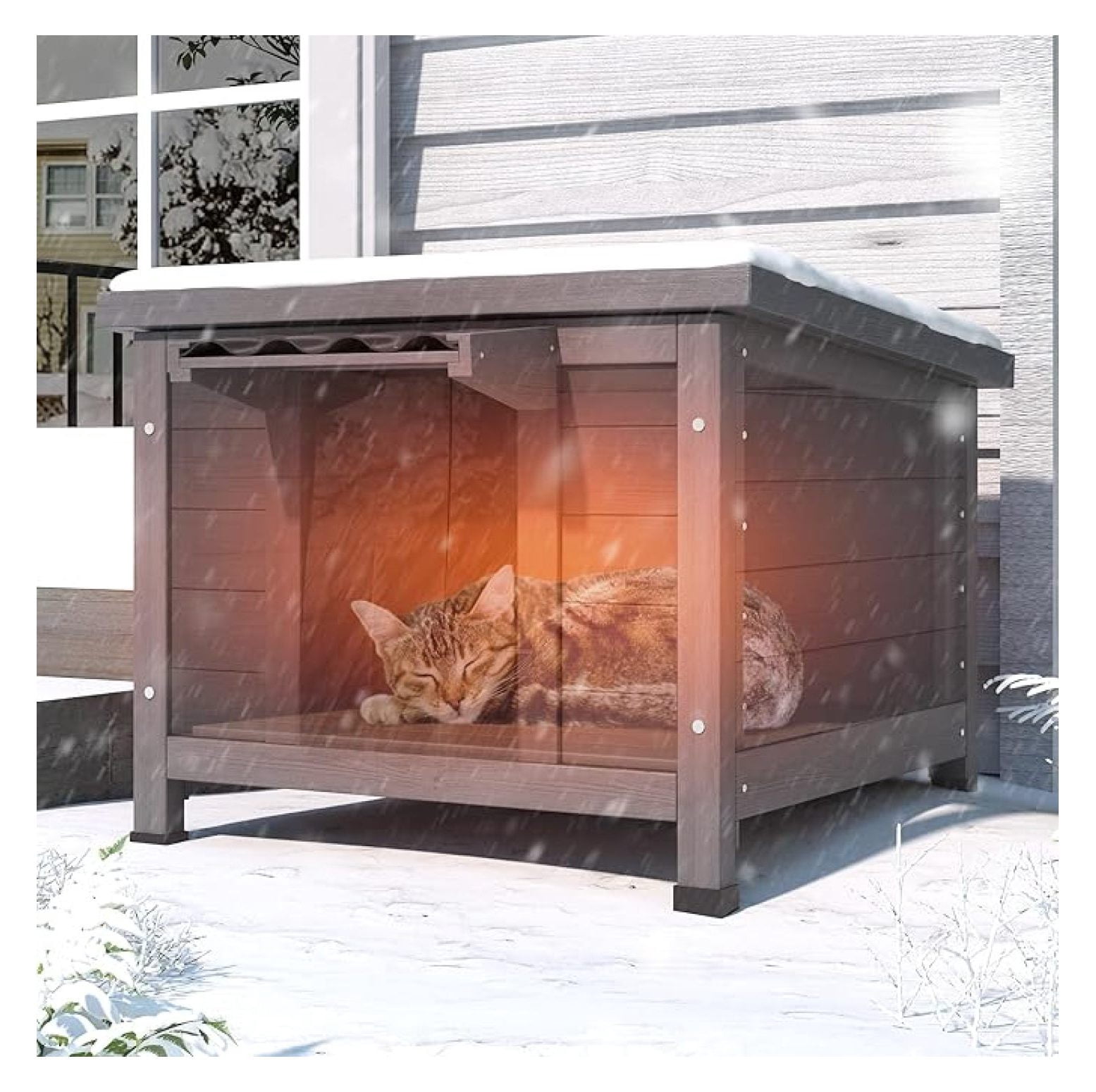 OWNEN Outdoor Cat House, Insulated Feral Cat Shelter Waterproof with ...