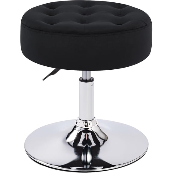 OWNEN Round Velvet Vanity Ottoman Stool, Contemporary Makeup Modern Accent Stool for Bedroom Living Room Entryway Velvet-black