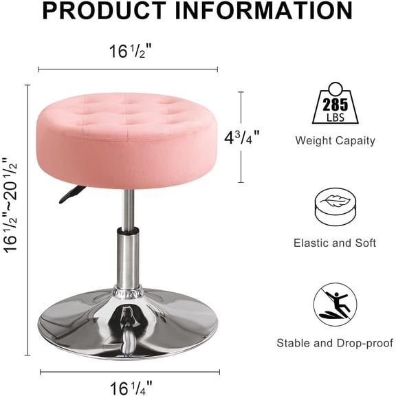 OWNEN Round Velvet Vanity Ottoman Stool, Contemporary Makeup Modern Accent Stool for Bedroom Living Room Entryway Velvet-pink
