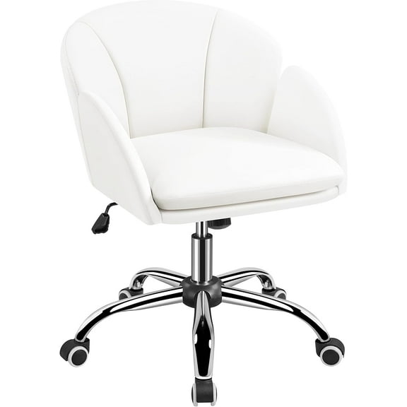 OWNEN White Desk Chair Vanity Chair with Back Modern Faux Leather Swivel Rolling Office Computer Armchair for Living Room, Bedroom,White,Faux Leather
