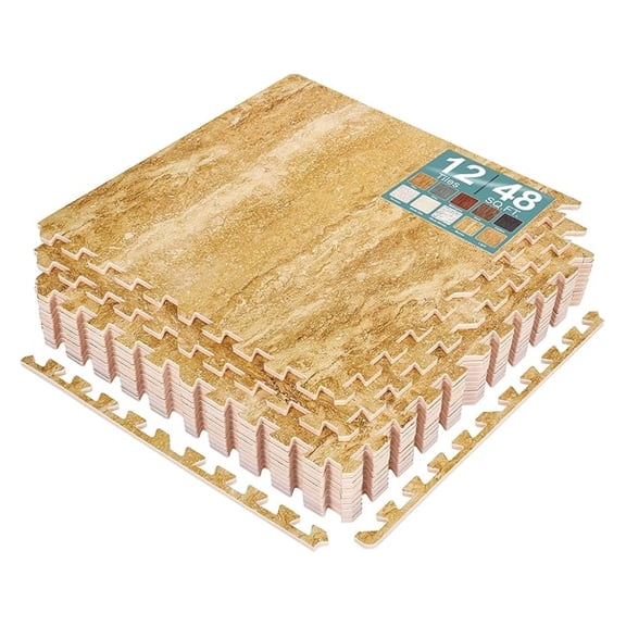 OWNEN Wood Grain Floor Tiles Foam Mat EVA Interlocking Mats Tile 3/8-Inch Thick Flooring Wood Puzzle Exercise Mats w/Borders - Home Playroom Basement, Apartment, Trade Show, Baby, Dance