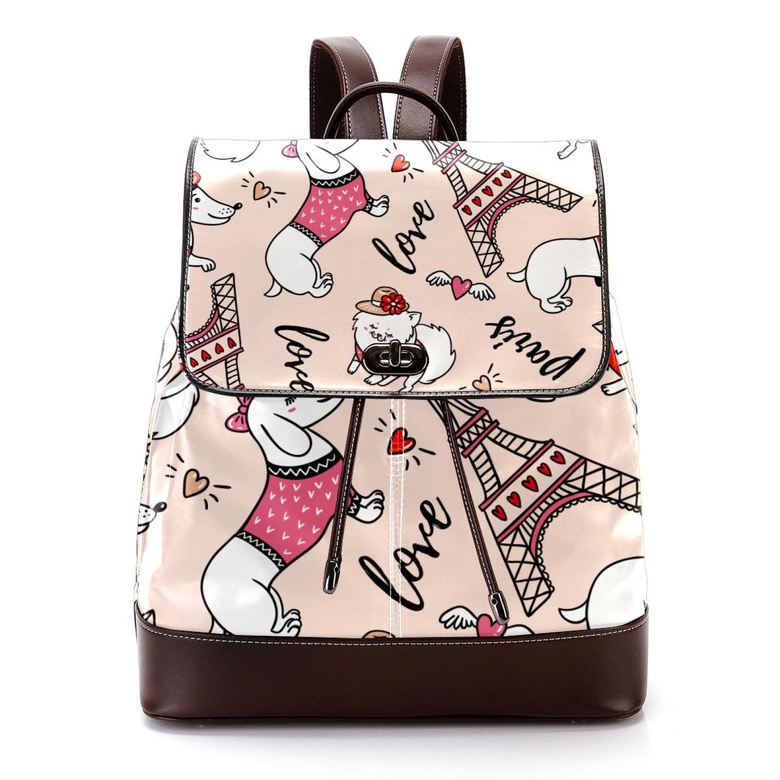 OWNFEELING Cute Cartoon Dachshund Eiffel Tower Pattern Cool PU Leather