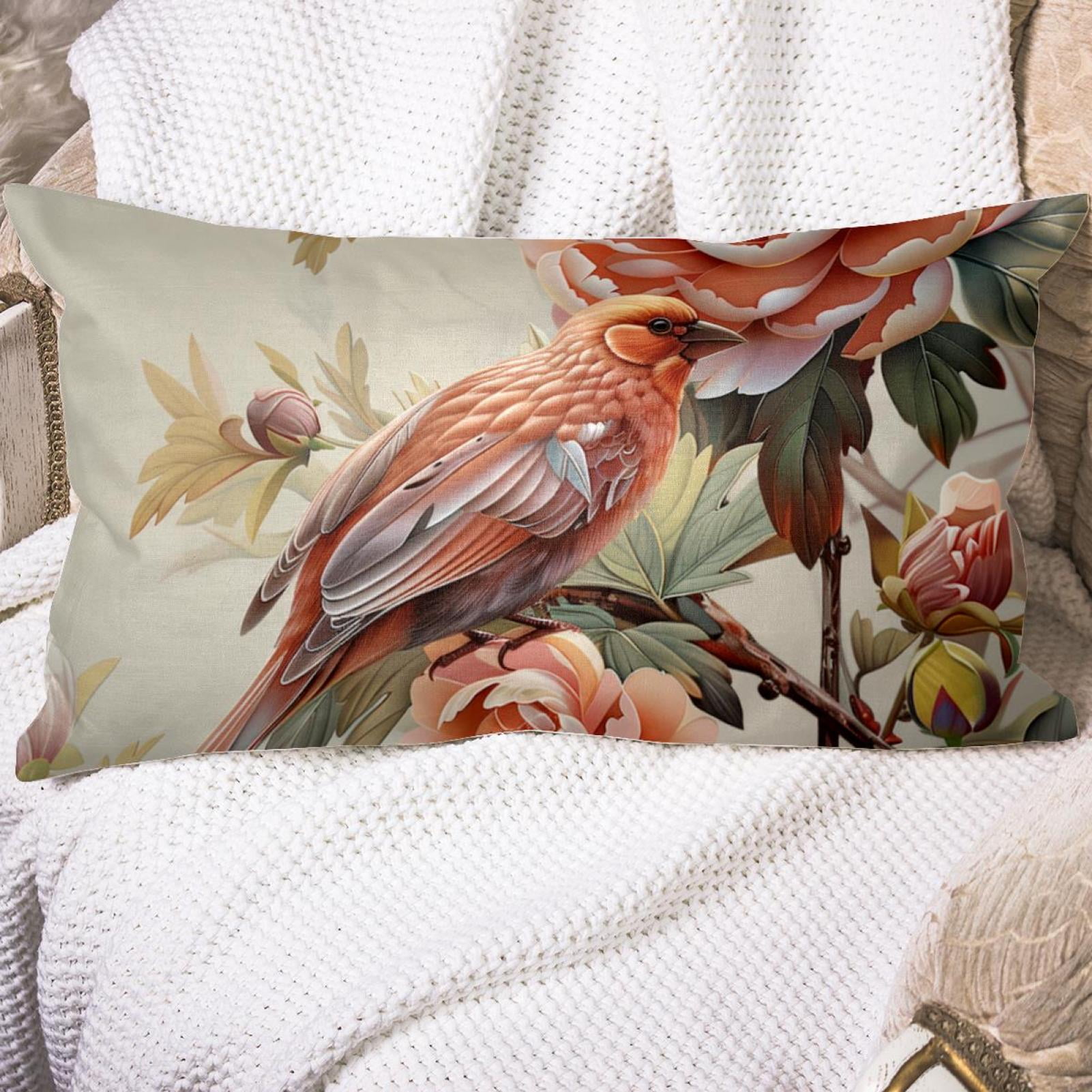 OWNFEELING Home Decor Pink Flowers and Birds Pattern Luxurious Velvet