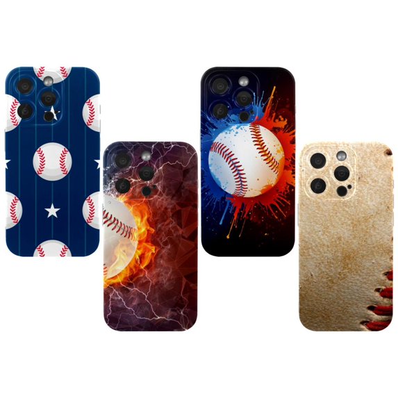 OWNHE Baseball Sport Pattern 4-Pack TPU Soft Case Set for iPhone 14 Pro/14 Pro Max/15 Pro/15 Pro Max, Attractive Personalized Pattern Printed Phone Covers
