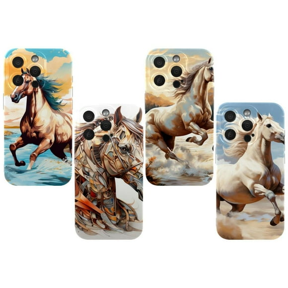 OWNHE Horse Pattern 4-Pack TPU Soft Case Set for iPhone 14 Pro/14 Pro Max/15 Pro/15 Pro Max, Attractive Personalized Pattern Printed Phone Covers