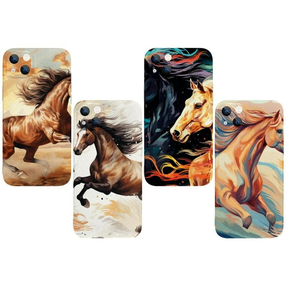 OWNHE Horse Pattern 4-Pack Trendy Protective Phone Case Quad-Pack for iPhone 14/14 Plus/15/15 Plus – Durable TPU Printed Covers with Exclusive Designs