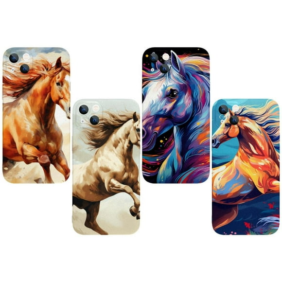 OWNHE Horse Pattern 4-Pack Trendy Protective Phone Case Quad-Pack for iPhone 14/14 Plus/15/15 Plus – Durable TPU Printed Covers with Exclusive Designs