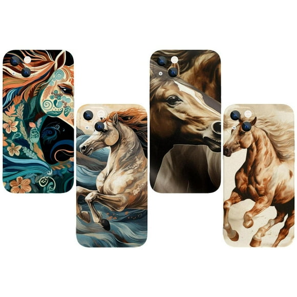 OWNHE Horse Pattern 4-Pack Trendy Protective Phone Case Quad-Pack for iPhone 14/14 Plus/15/15 Plus – Durable TPU Printed Covers with Exclusive Designs