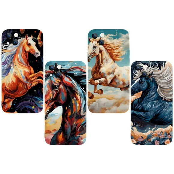 OWNHE Horse Pattern 4-Pack Trendy Protective Phone Case Quad-Pack for iPhone 14/14 Plus/15/15 Plus – Durable TPU Printed Covers with Exclusive Designs