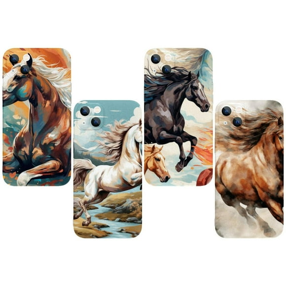 OWNHE Horse Pattern 4-Pack Trendy Protective Phone Case Quad-Pack for iPhone 14/14 Plus/15/15 Plus – Durable TPU Printed Covers with Exclusive Designs