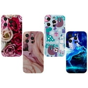 OWNHE Pegasus Fancy Pattern 4-Pack TPU Soft Case Set for iPhone 14 Pro/14 Pro Max/15 Pro/15 Pro Max, Attractive Personalized Pattern Printed Phone Covers