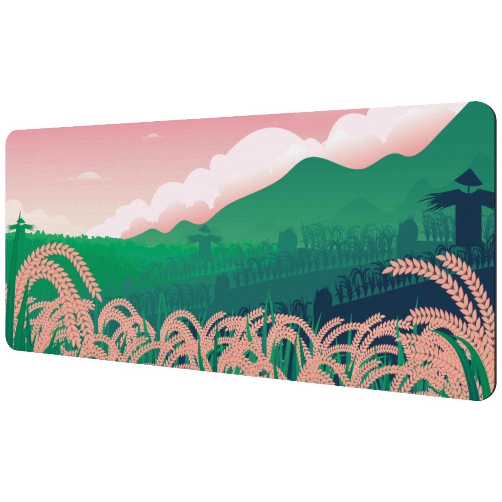 OWNHE Rice Field Print Pattern Rectangular Extended Desk Pad with Non ...