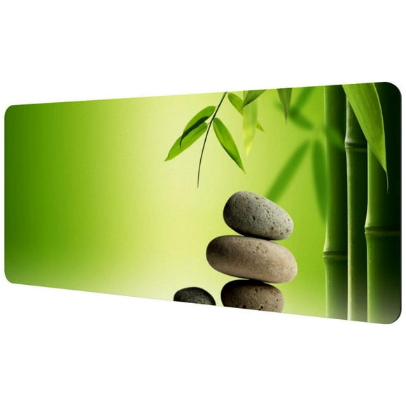 OWNHE Zen Ston Bamboo Pattern Rectangular Extended Desk Pad with Non-Slip Rubber Bottom, Suitable for Home Office, Desktop Mat, Gaming Pad, Gaming Mouse Pad