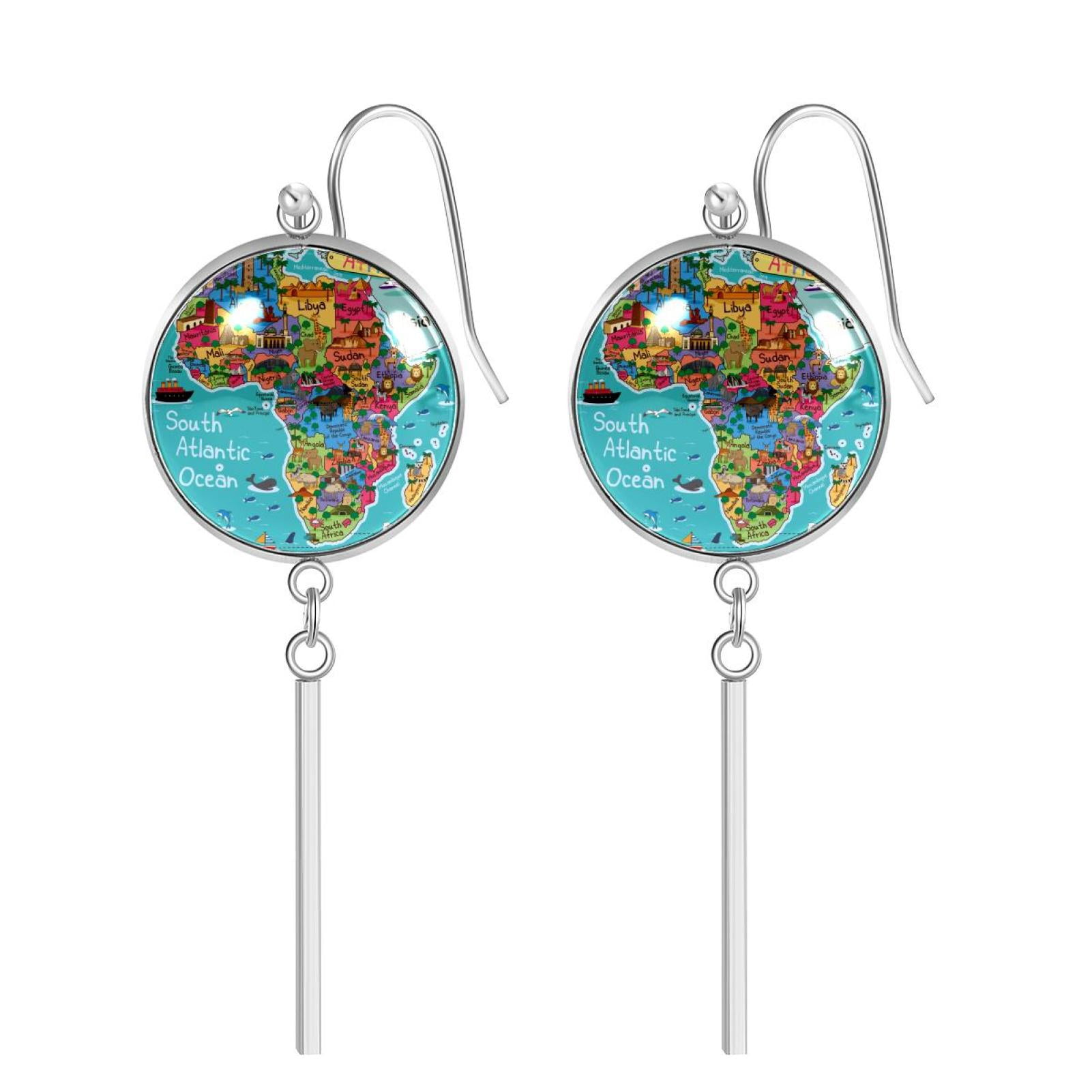 Gold Plated Stainless Steel Fist Hand & Africa Map Dangle Earrings - Exaggerated Statement Earring