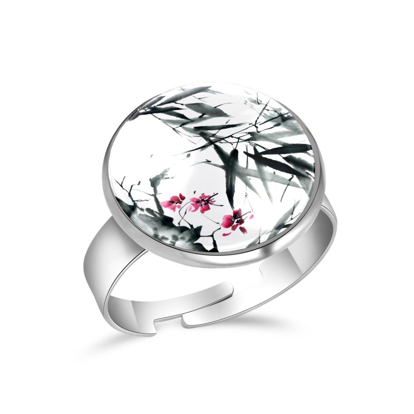 OWNMEMORY Bamboo Leaves Traditional Pattern Stainless Steel Adjustable ...