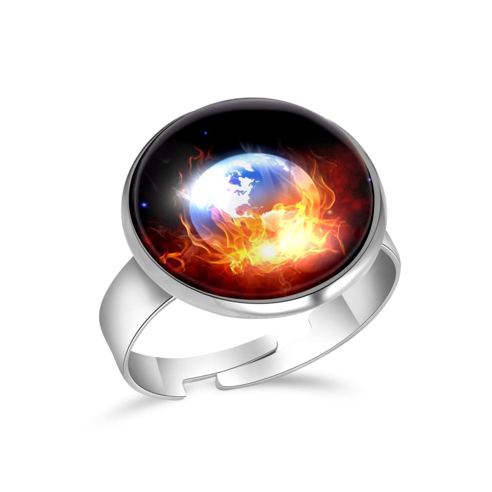 OWNMEMORY the Burning Earth Fire Pattern Stainless Steel Adjustable ...
