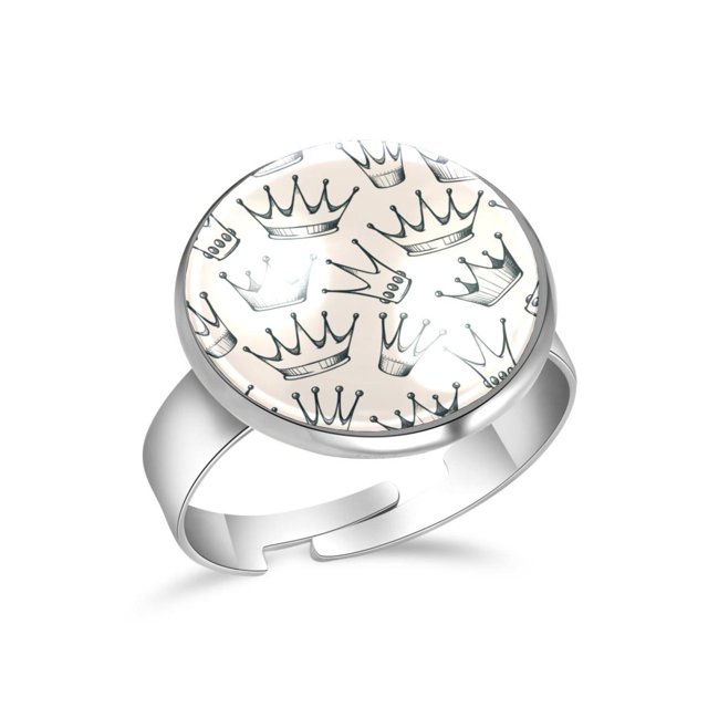 OWNMEMORY Crown Princess Beige Pattern Thumb Ring Jewelry: Stainless Steel Finger Ring with Adjustable Size, Unique Pattern and Gift Box - Suitable for All Occasions