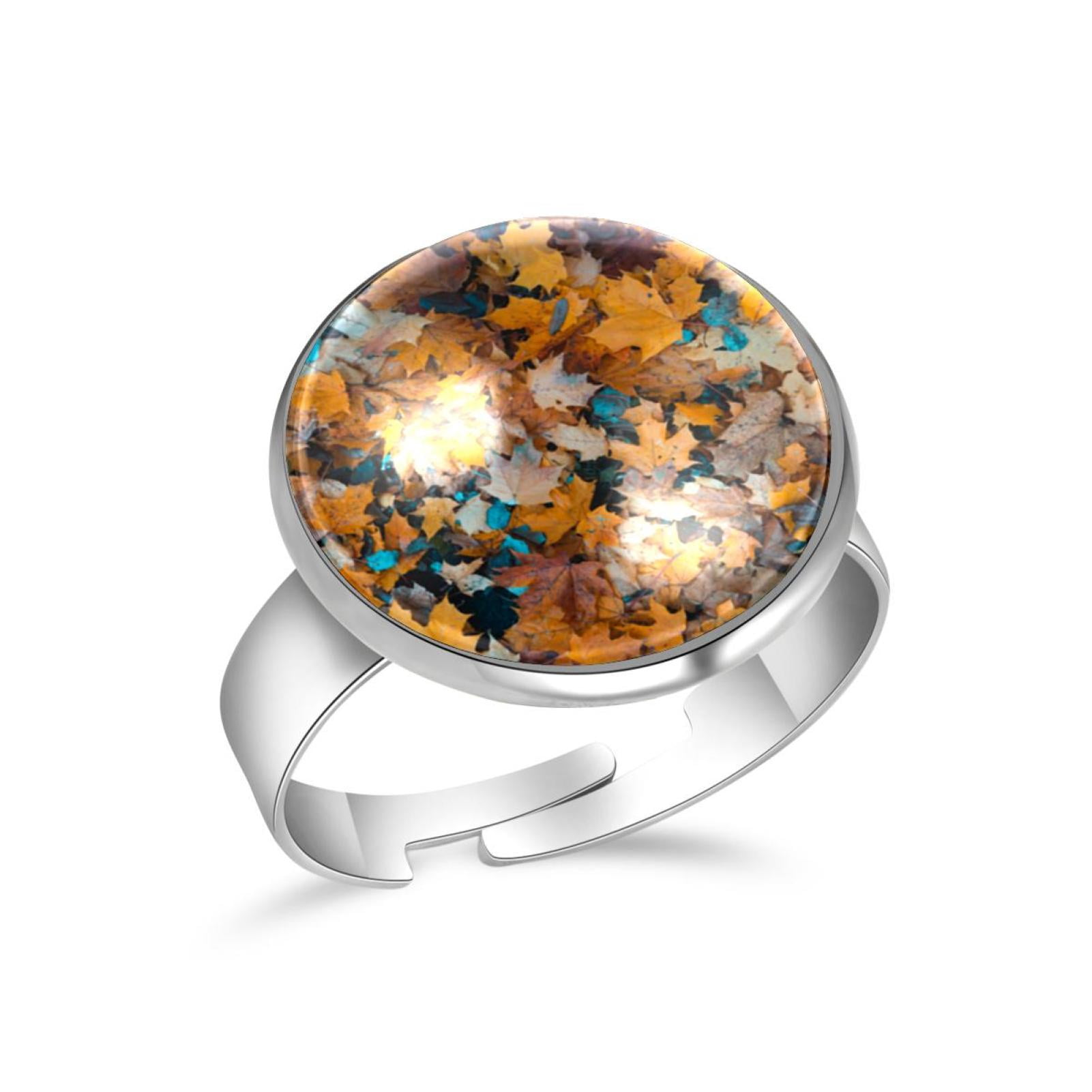 OWNMEMORY Fallen Autumn Leaves Pattern Thumb Ring Jewelry: Stainless ...