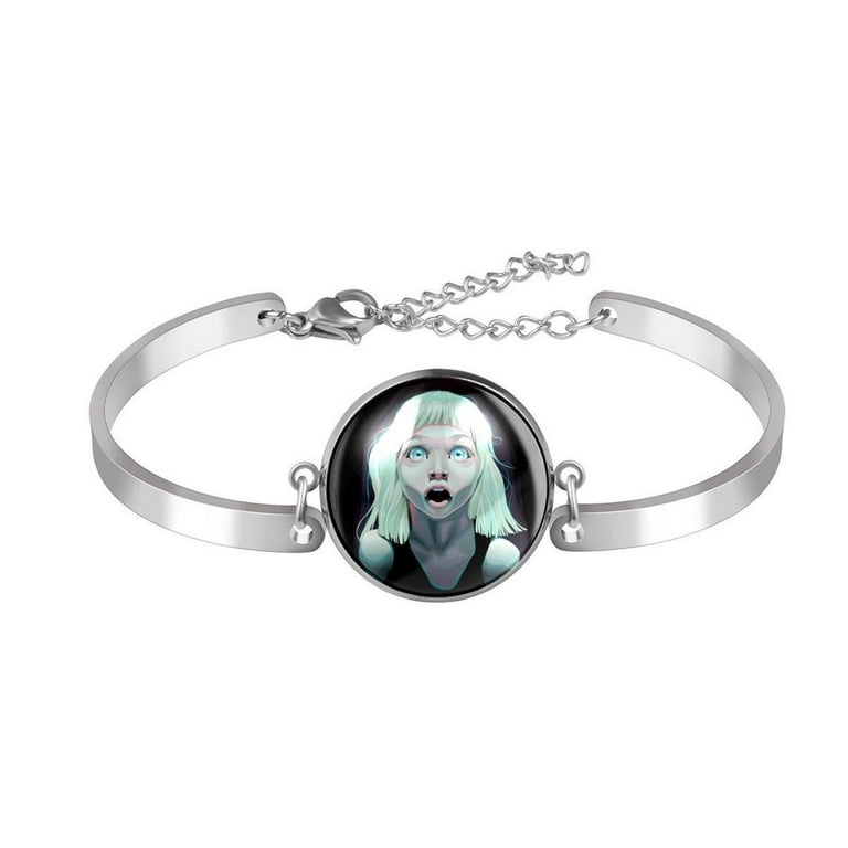 OWNMEMORY Girl Black Anime Pattern Adjustable Stainless Steel