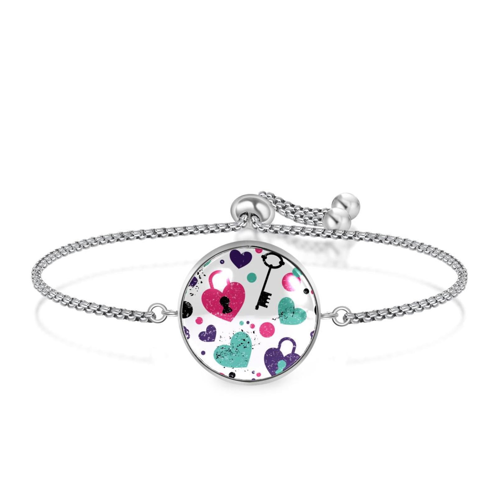 OWNMEMORY Love Lock and Key Pattern Adjustable Stainless Steel