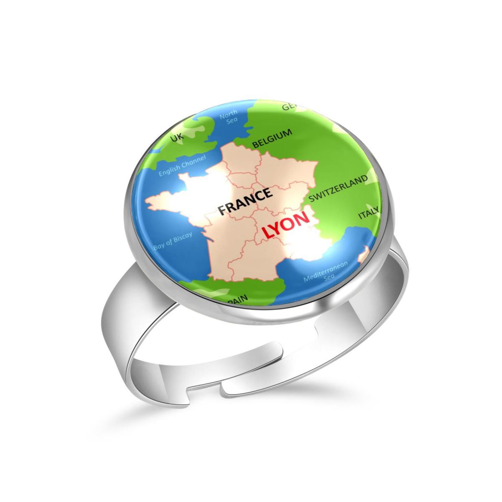 OWNMEMORY Lyon Map Pattern Stainless Steel Adjustable Stacking Ring ...