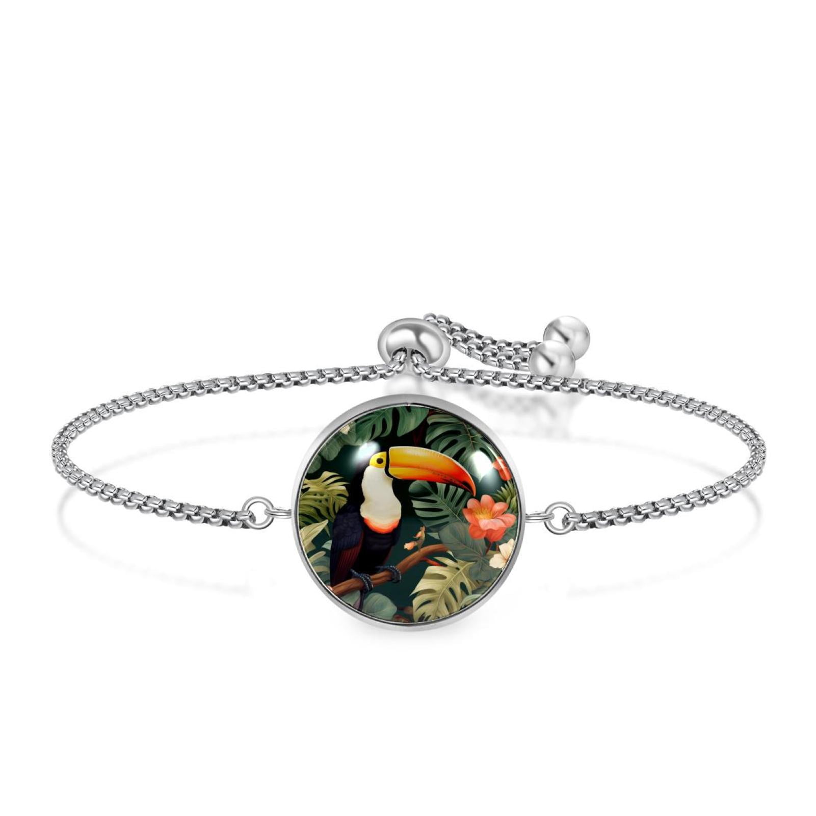 OWNMEMORY Toucan Pattern Adjustable Stainless Steel Bracelets with ...