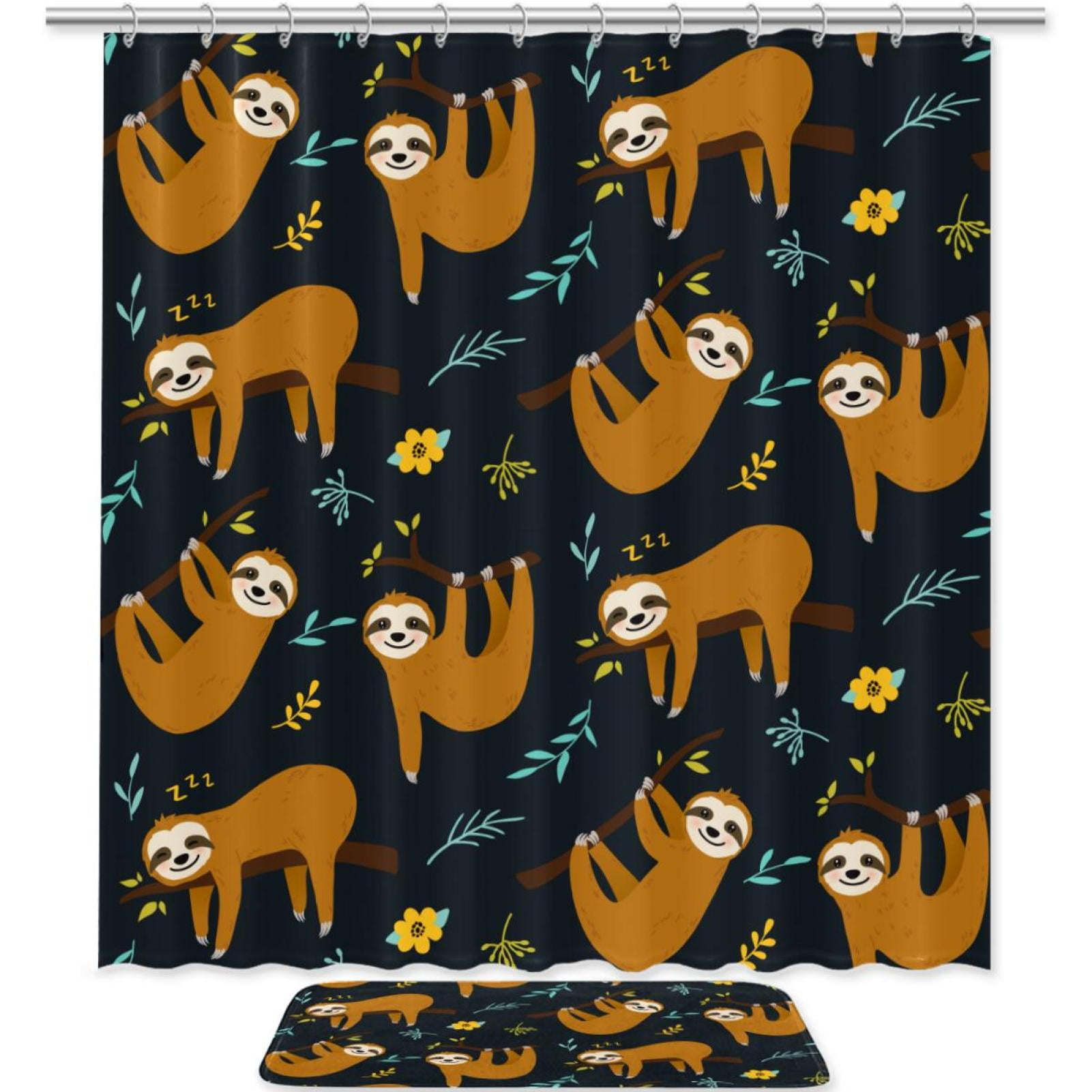 Ownni Animal Sloth Pattern Pongee Shower Curtain Set With Polyester 