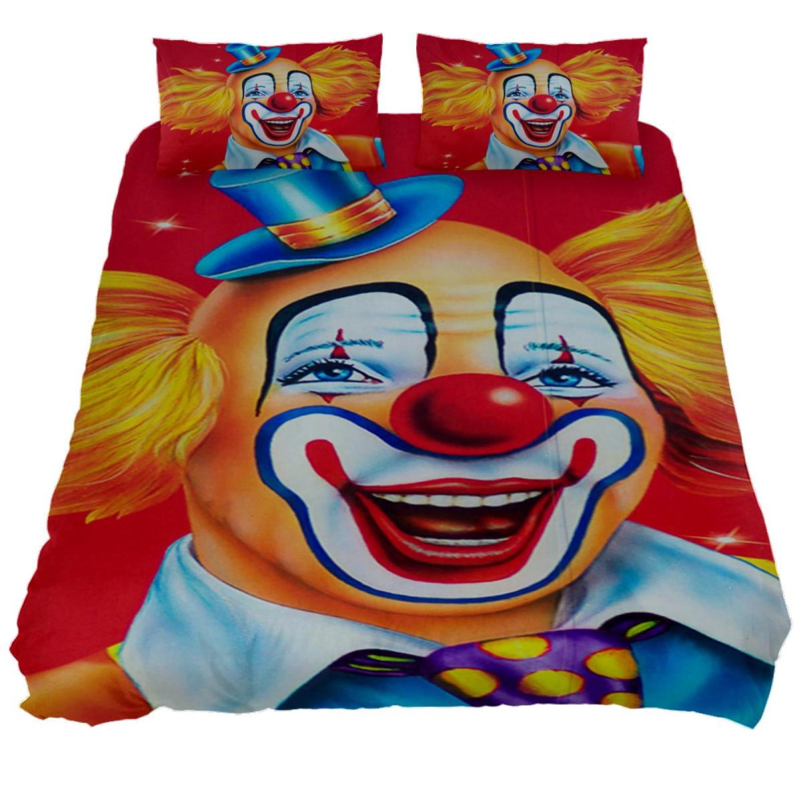 OWNNI Circus Clown Red Pattern Washed Tencel Bedroom 3 Pieces Set