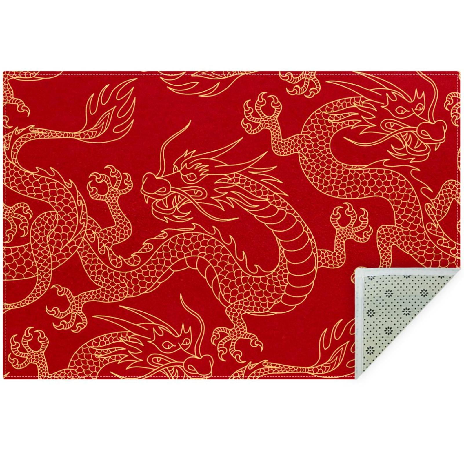 OWNNI Home Decor China Myth Golden Dragon Red Pattern Modern Polyester