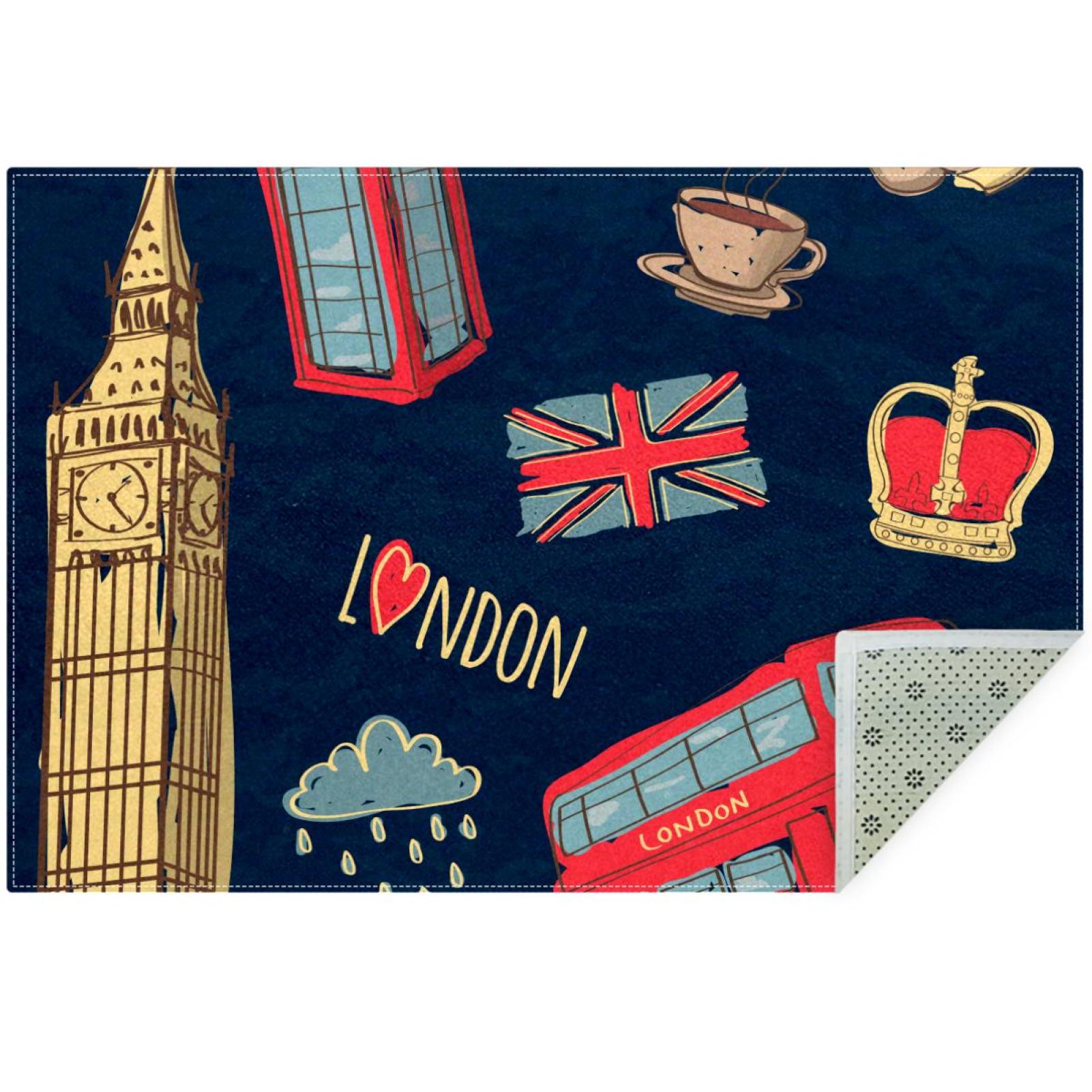OWNNI Home Decor London Pattern Modern Polyester Office Rug Anti