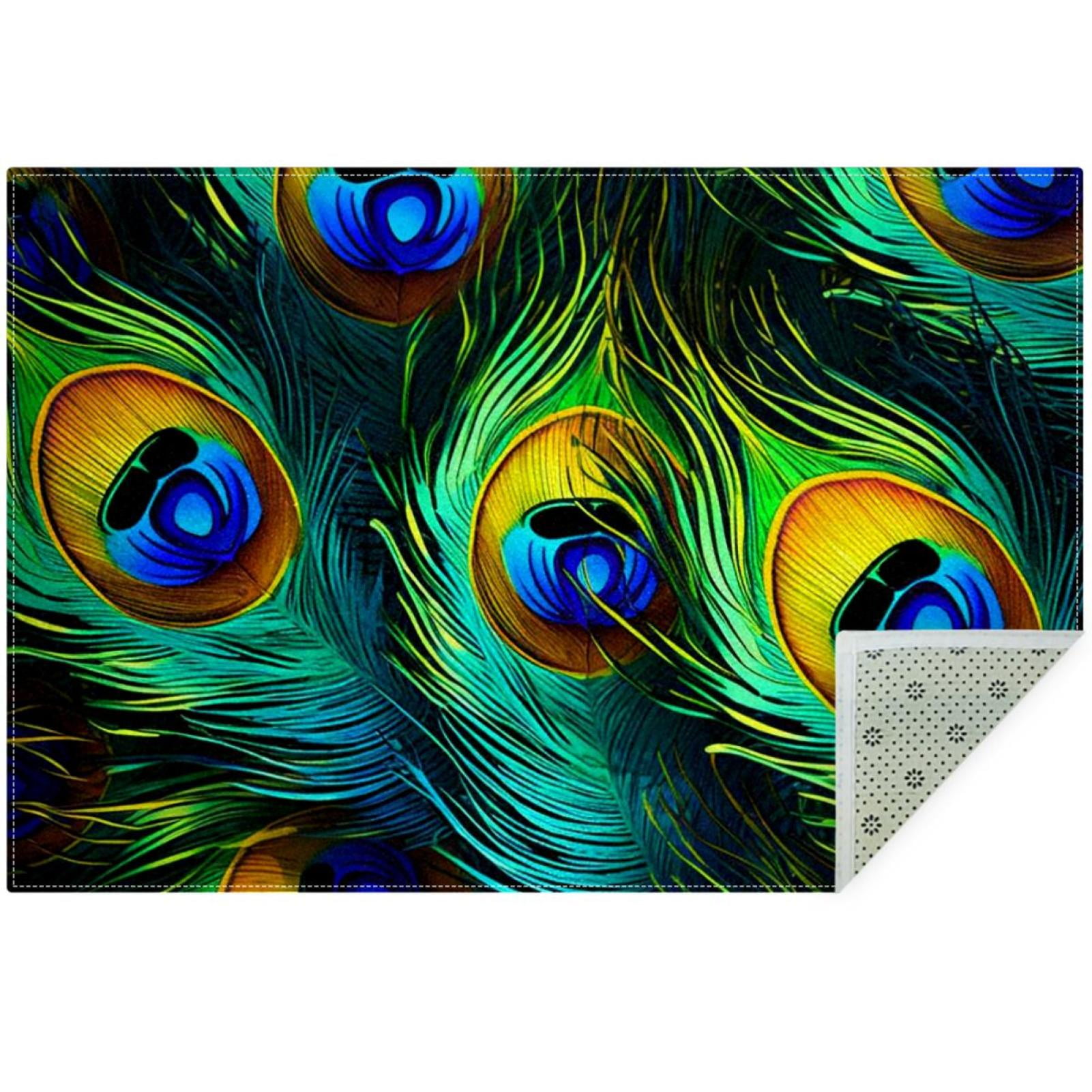 OWNNI Home Decor Peacock Feather Pattern Modern Polyester Office Rug ...