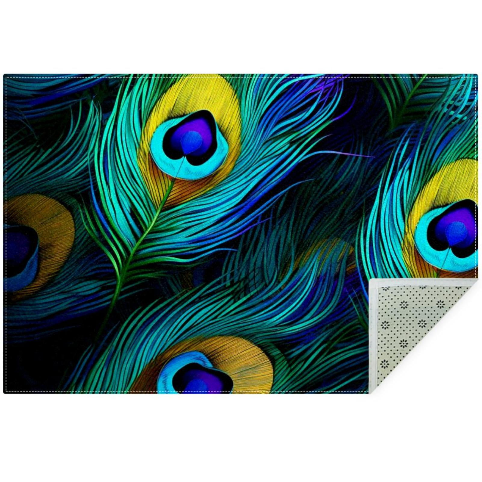 OWNNI Home Decor Peacock Feather Pattern Modern Polyester Office Rug ...