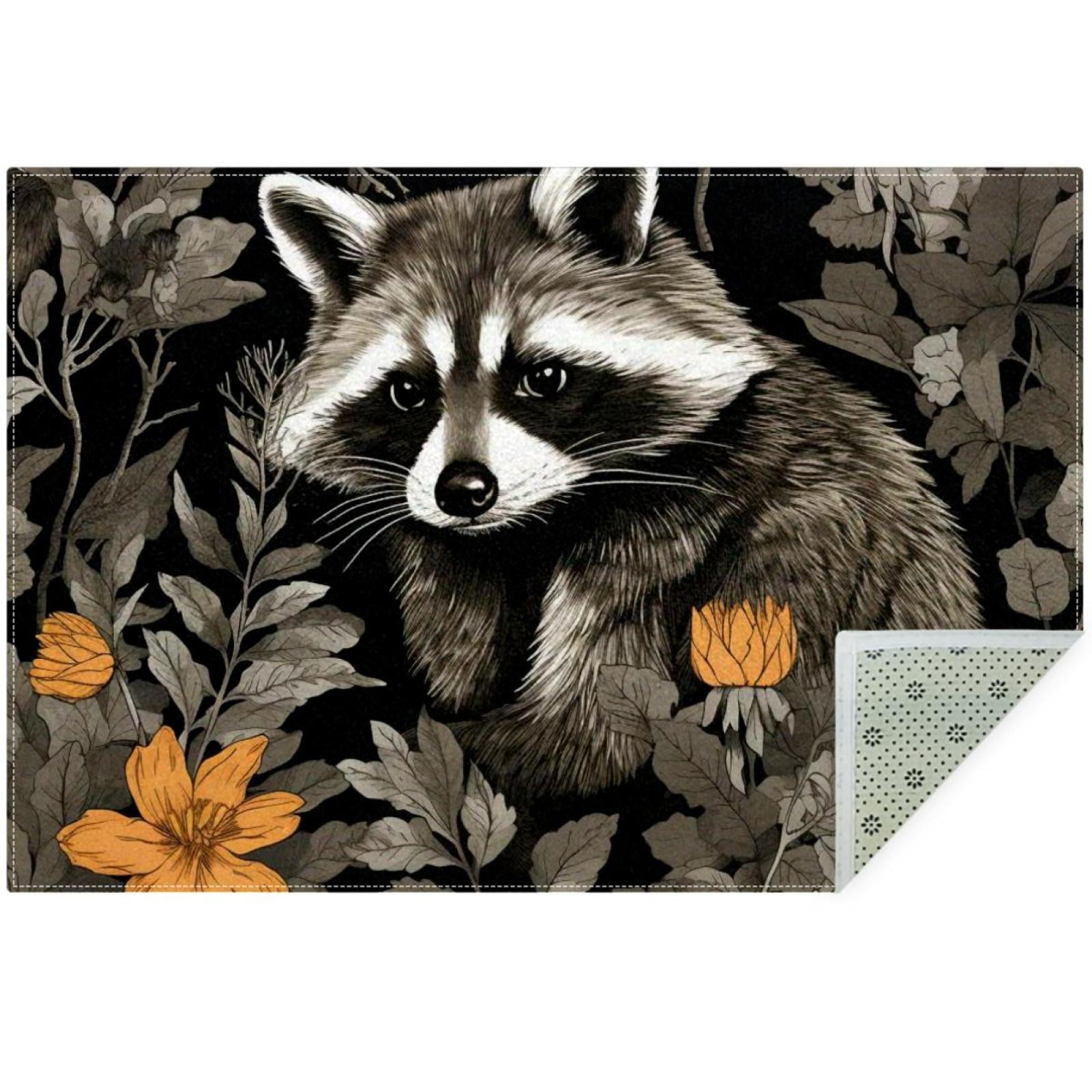 OWNNI Home Decor Raccoon Pattern Modern Polyester Office Rug - Anti ...