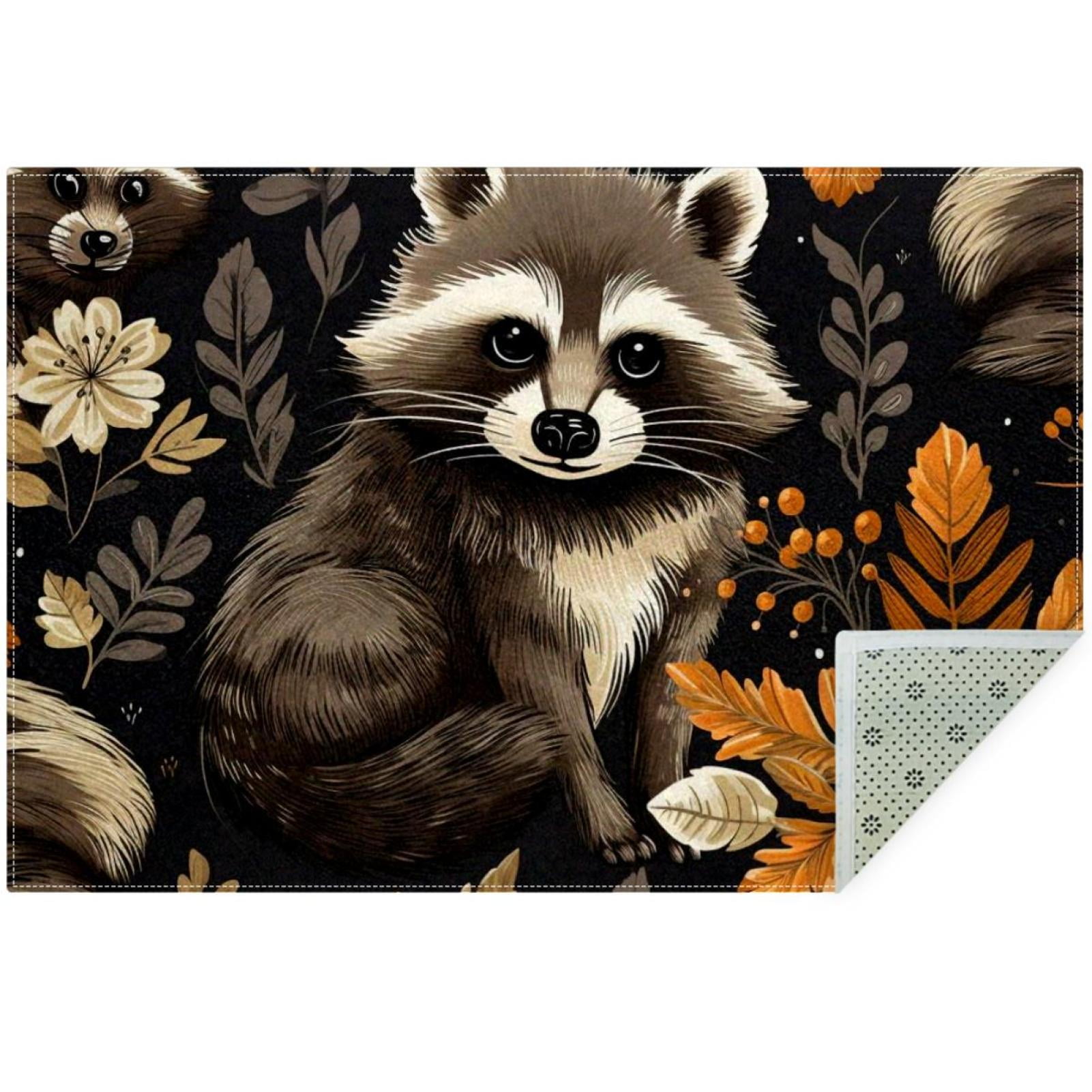 OWNNI Home Decor Raccoon Pattern Modern Polyester Office Rug - Anti ...