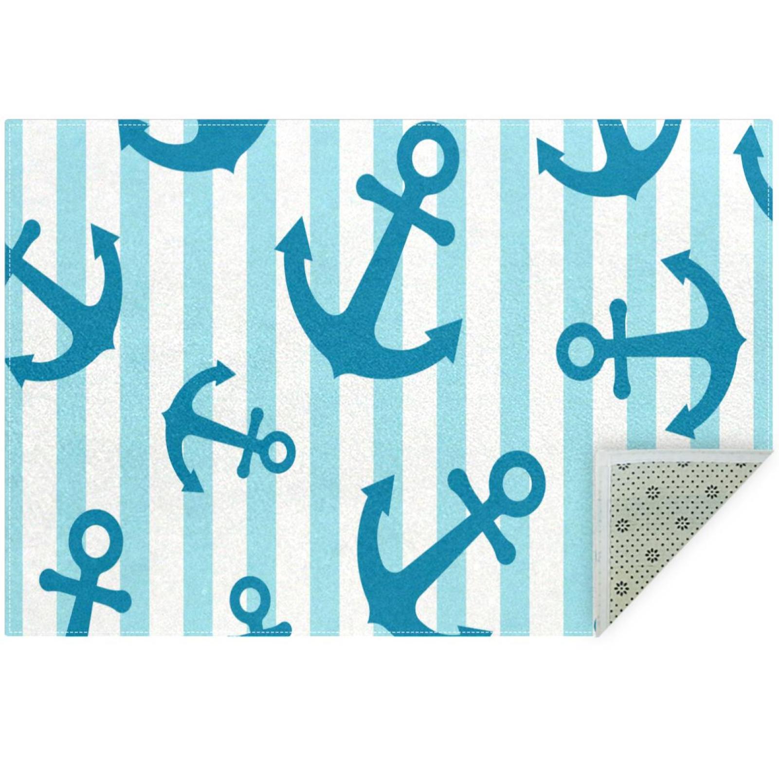 OWNNI Home Decor Striped Blue Anchors Pattern Modern Polyester Office